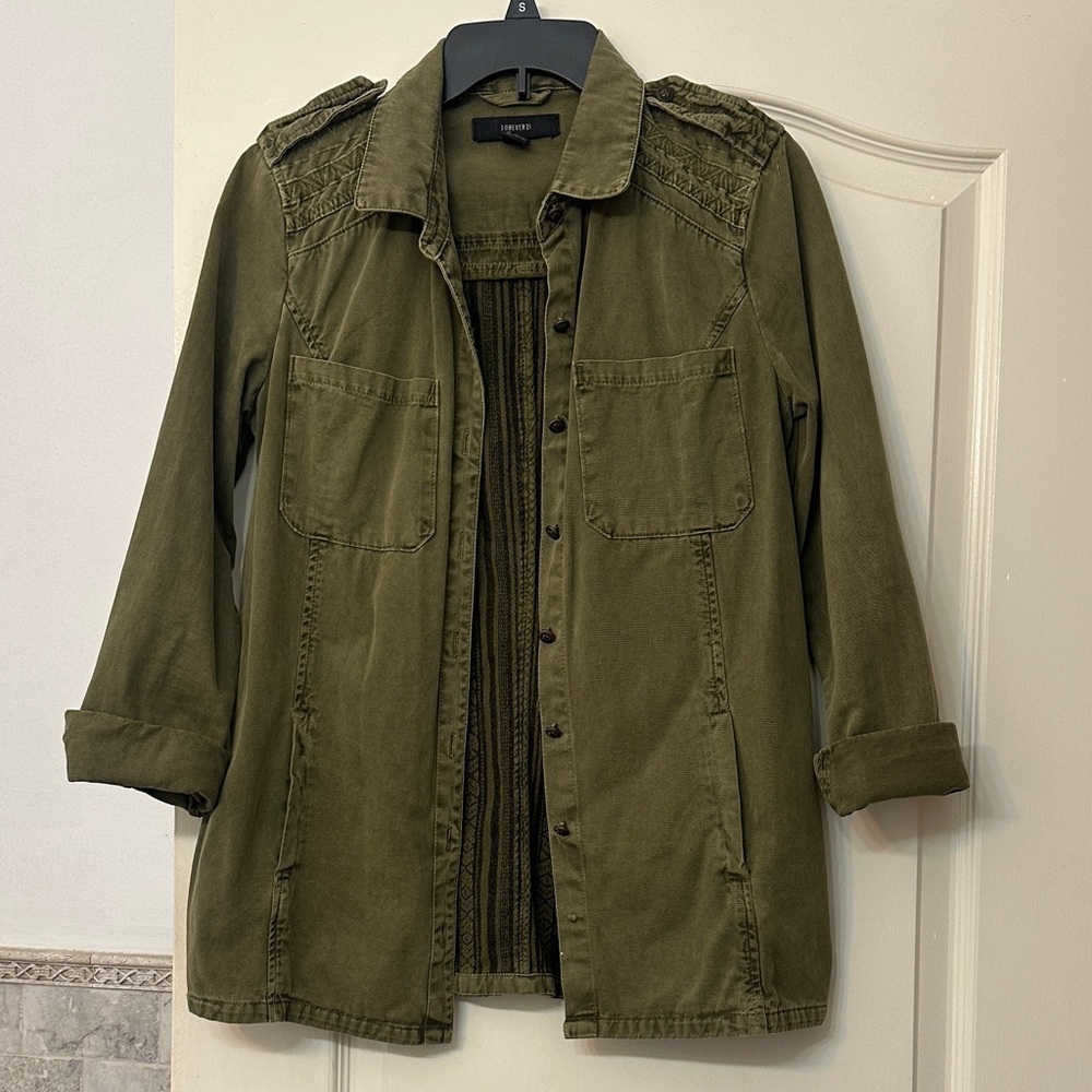 Olive Green Utility Jacket with Quilted Shoulders